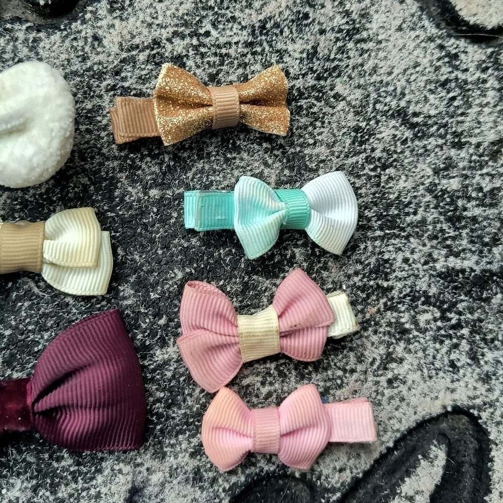 Small Colorful Hair Bows Clips For Baby And Toddler LOT Of 11